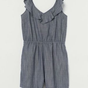 H&M Flounce Trimmed Chambray Striped Romper Size 4